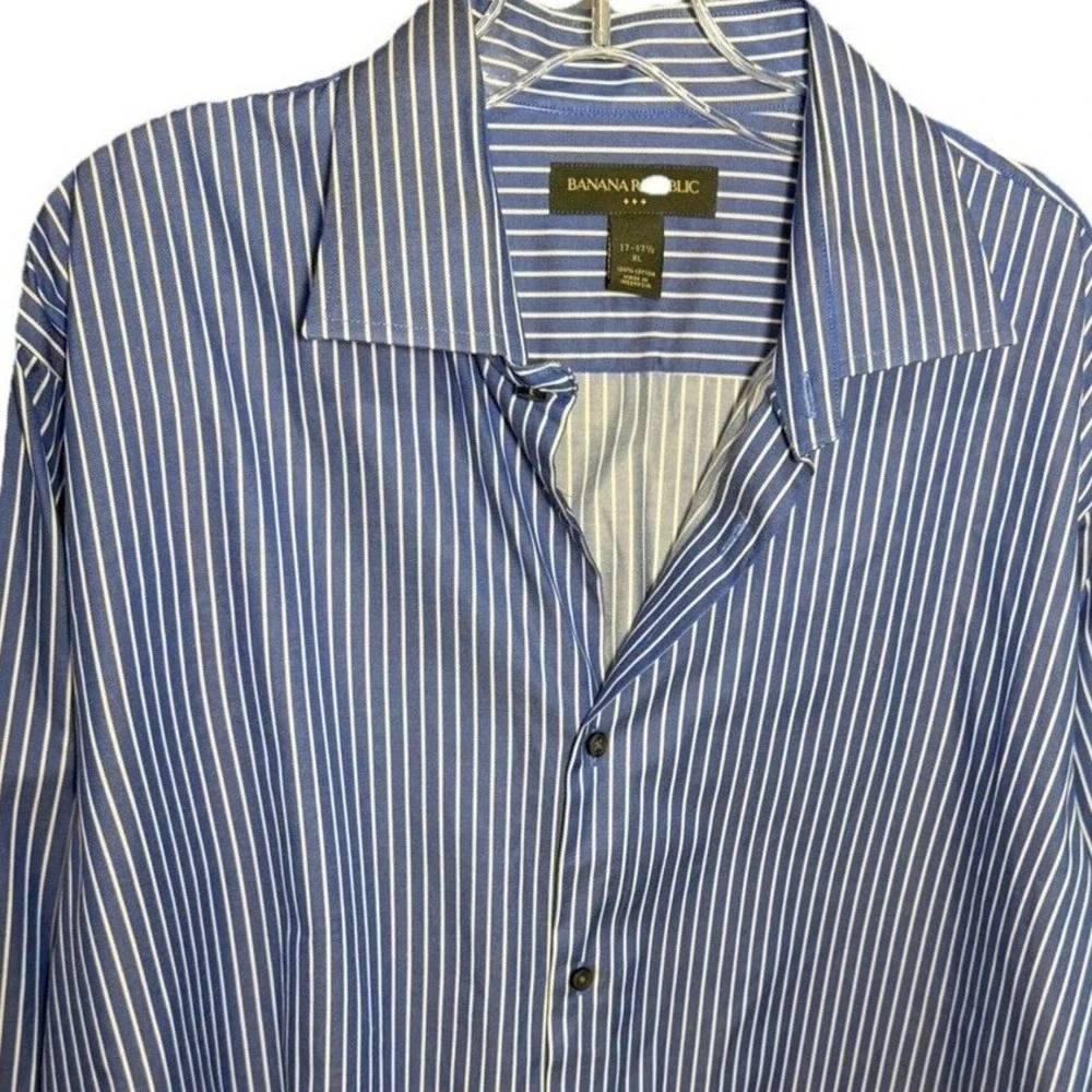 Mens XL‎ Striped Dress Shirt Blue White Banana Republic Long Sleeve Cotton
